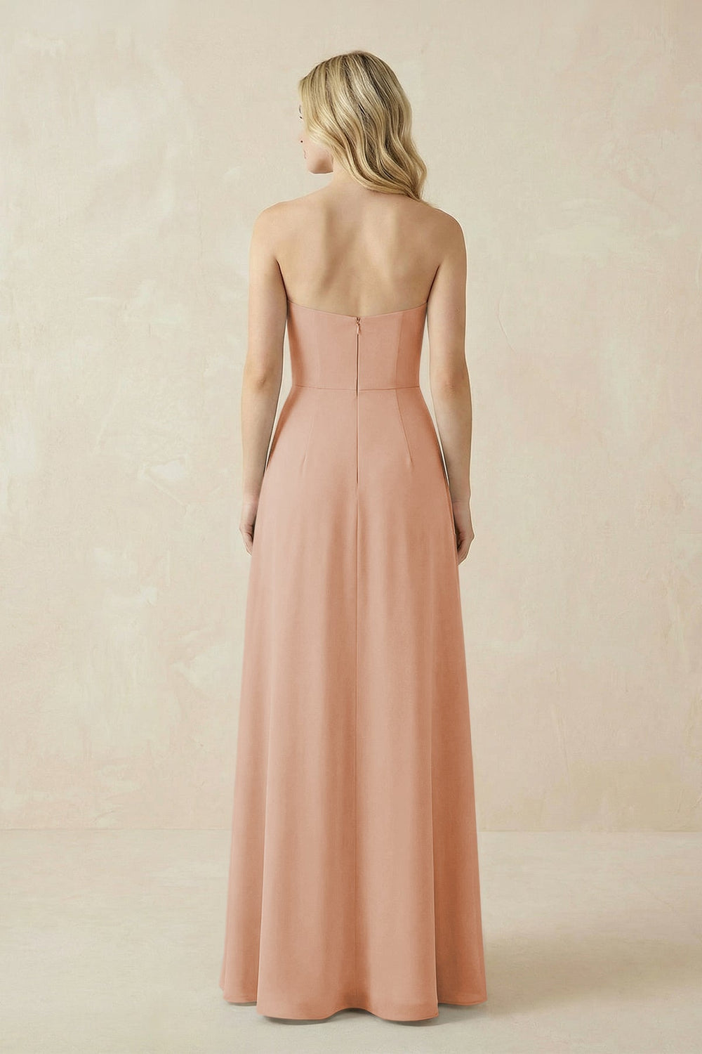 Strapless A - Line Chiffon Bridesmaid Dress With Slit in Champagne Rose - KISS BRIDAL Bridesmaid Dresses