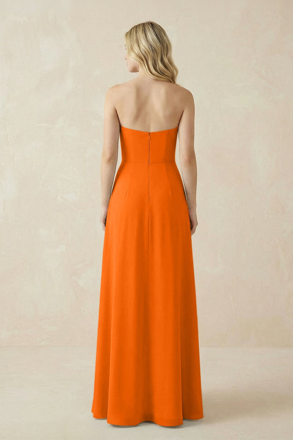 Strapless A - Line Chiffon Bridesmaid Dress With Slit in Cinnamon - SHE IS ME Bridesmaid Dresses