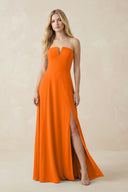 Strapless A - Line Chiffon Bridesmaid Dress With Slit in Cinnamon - SHE IS ME Bridesmaid Dresses