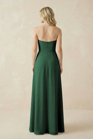 Strapless A-Line Chiffon Bridesmaid Dress With Slit in Dark Green (2) | KISSBRIDAL
