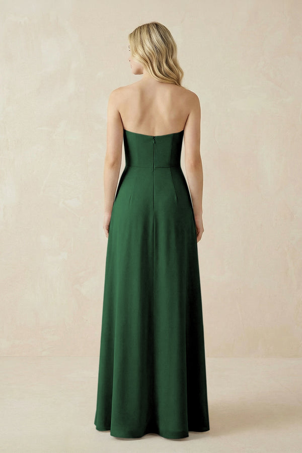 Strapless A - Line Chiffon Bridesmaid Dress With Slit in Dark Green - SHE IS ME Bridesmaid Dresses