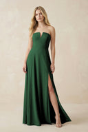 Strapless A - Line Chiffon Bridesmaid Dress With Slit in Dark Green - SHE IS ME Bridesmaid Dresses