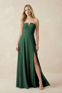 Strapless A-Line Chiffon Bridesmaid Dress With Slit in Dark Green | KISSBRIDAL