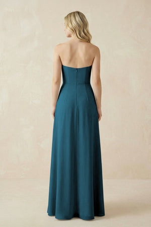 Strapless A - Line Chiffon Bridesmaid Dress With Slit in Dark Teal - SHE IS ME Bridesmaid Dresses