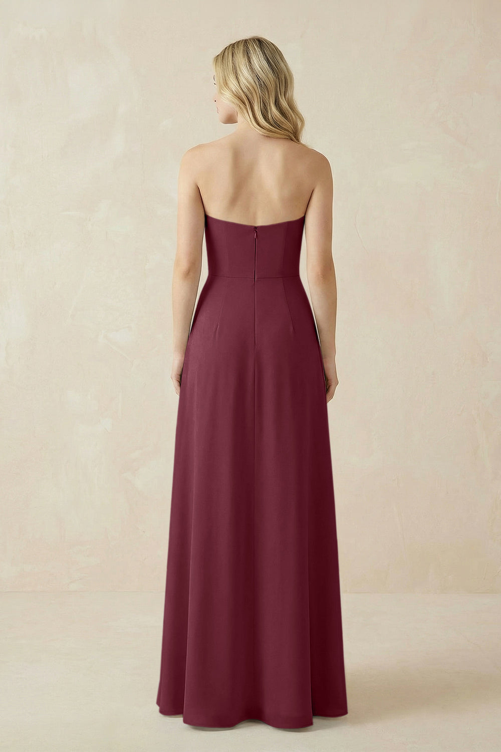 Strapless A-Line Chiffon Bridesmaid Dress With Slit in Desert Rose
