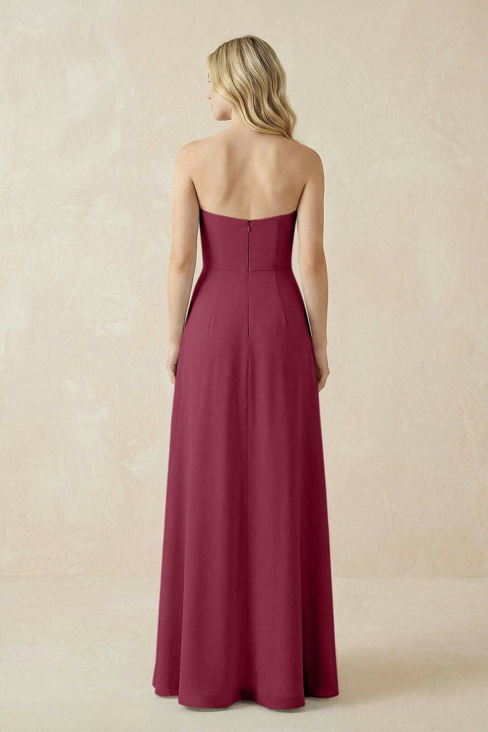 Strapless A - Line Chiffon Bridesmaid Dress With Slit in Desert Rose - KISS BRIDAL Bridesmaid Dresses