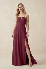Strapless A-Line Chiffon Bridesmaid Dress With Slit in Desert Rose | KISSBRIDAL