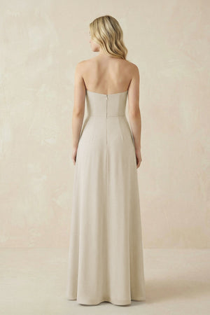 Strapless A - Line Chiffon Bridesmaid Dress With Slit in Dove Gray - SHE IS ME Bridesmaid Dresses