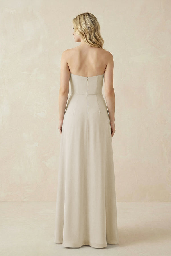 Strapless A - Line Chiffon Bridesmaid Dress With Slit in Dove Gray - SHE IS ME Bridesmaid Dresses