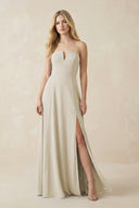 Strapless A - Line Chiffon Bridesmaid Dress With Slit in Dove Gray - SHE IS ME Bridesmaid Dresses