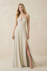 Strapless A - Line Chiffon Bridesmaid Dress With Slit in Dove Gray - KISS BRIDAL Bridesmaid Dresses