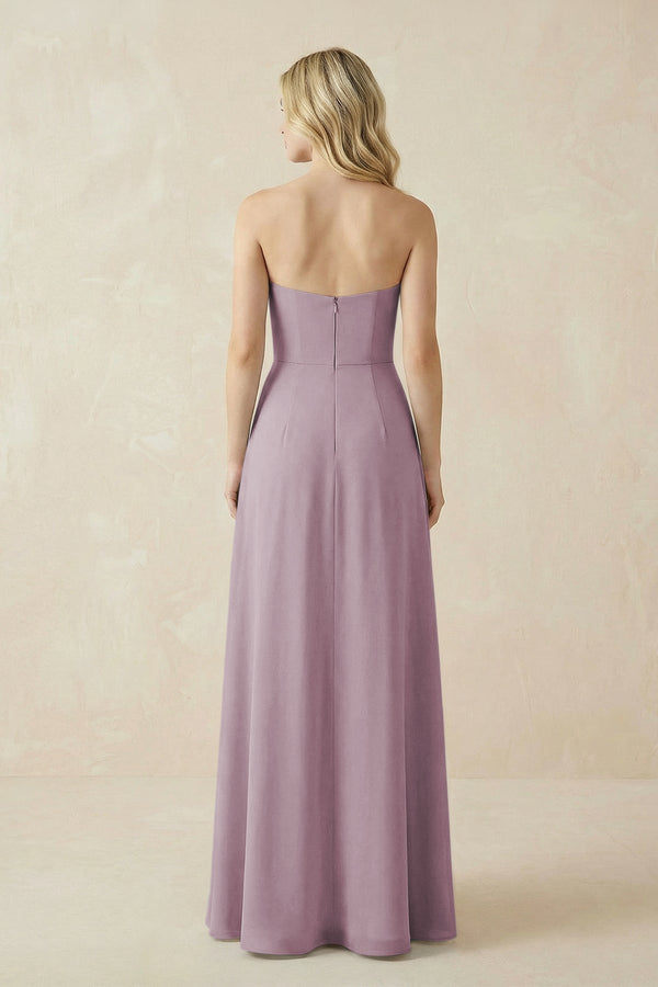Strapless A - Line Chiffon Bridesmaid Dress With Slit in Dusk - SHE IS ME Bridesmaid Dresses