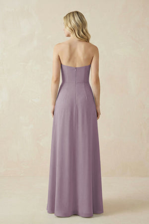 Strapless A-Line Chiffon Bridesmaid Dress With Slit in Dusk (2) | KISSBRIDAL