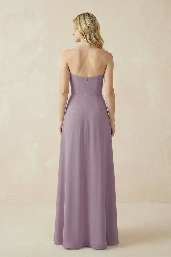 Strapless A-Line Chiffon Bridesmaid Dress With Slit in Dusk (2) | KISSBRIDAL
