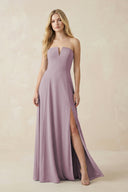 Strapless A - Line Chiffon Bridesmaid Dress With Slit in Dusk - SHE IS ME Bridesmaid Dresses