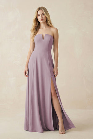 Strapless A - Line Chiffon Bridesmaid Dress With Slit in Dusk - SHE IS ME Bridesmaid Dresses