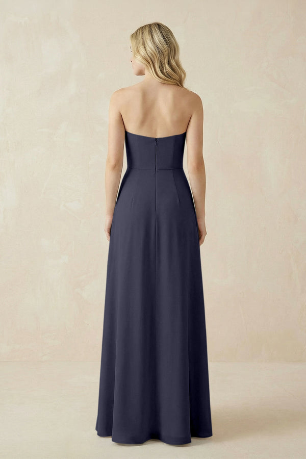 Strapless A - Line Chiffon Bridesmaid Dress With Slit in Dusk Blue - SHE IS ME Bridesmaid Dresses