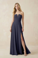 Strapless A - Line Chiffon Bridesmaid Dress With Slit in Dusk Blue - SHE IS ME Bridesmaid Dresses