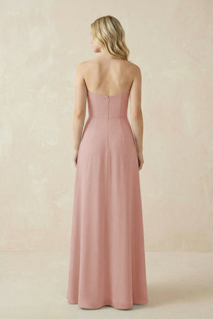 Strapless A-Line Chiffon Bridesmaid Dress With Slit in English Rose (2) | KISSBRIDAL