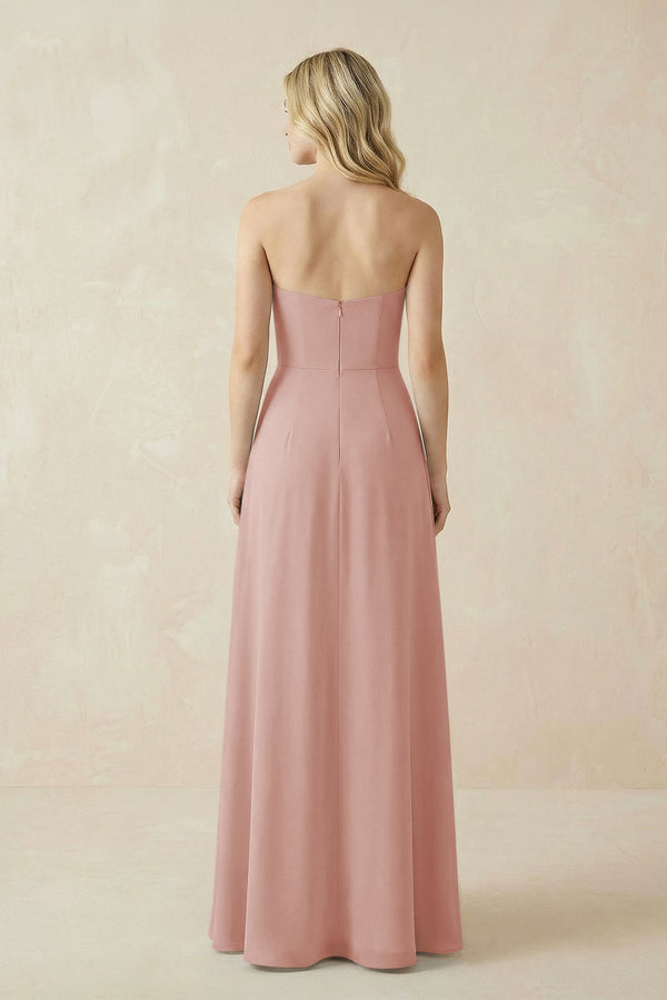 Strapless A-Line Chiffon Bridesmaid Dress With Slit in English Rose (2) | KISSBRIDAL