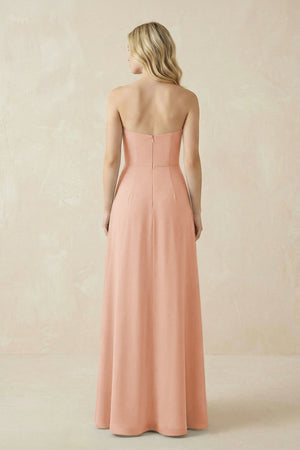 Strapless A - Line Chiffon Bridesmaid Dress With Slit in English Rose - SHE IS ME Bridesmaid Dresses
