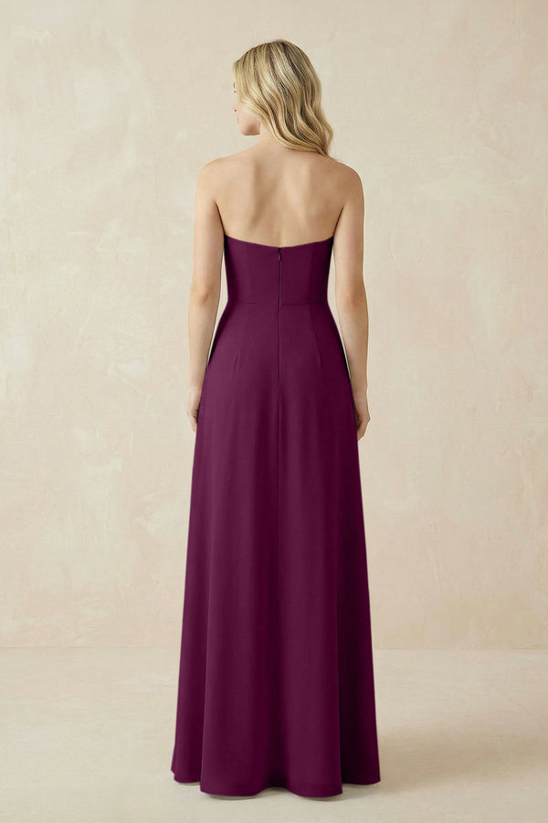 Strapless A - Line Chiffon Bridesmaid Dress With Slit in Fig - SHE IS ME Bridesmaid Dresses