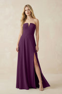 Strapless A-Line Chiffon Bridesmaid Dress With Slit in Fig | KISSBRIDAL