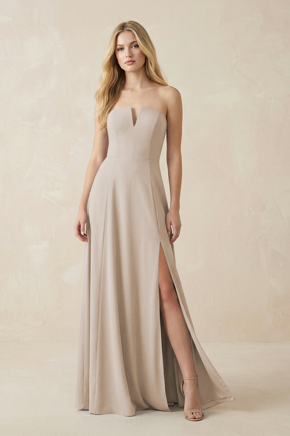 Strapless A - Line Chiffon Bridesmaid Dress With Slit in Frost - KISS BRIDAL Bridesmaid Dresses
