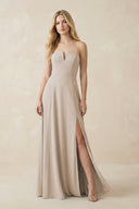 Strapless A - Line Chiffon Bridesmaid Dress With Slit in Frost - SHE IS ME Bridesmaid Dresses