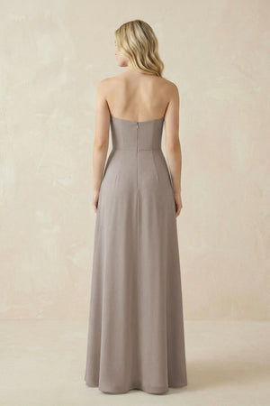 Strapless A-Line Chiffon Bridesmaid Dress With Slit in Frost (2) | KISSBRIDAL