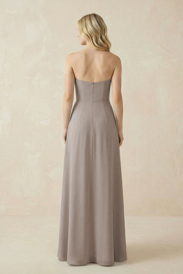 Strapless A-Line Chiffon Bridesmaid Dress With Slit in Frost (2) | KISSBRIDAL