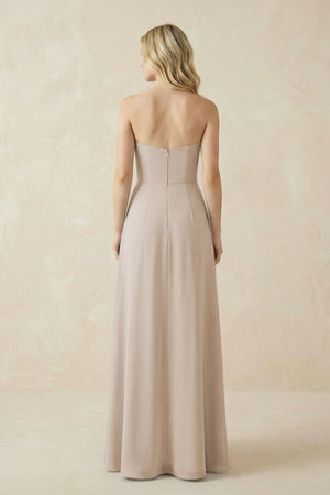 Strapless A - Line Chiffon Bridesmaid Dress With Slit in Frost - SHE IS ME Bridesmaid Dresses