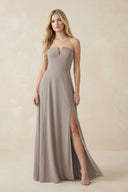 Strapless A-Line Chiffon Bridesmaid Dress With Slit in Frost | KISSBRIDAL