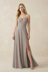 Strapless A-Line Chiffon Bridesmaid Dress With Slit in Frost | KISSBRIDAL