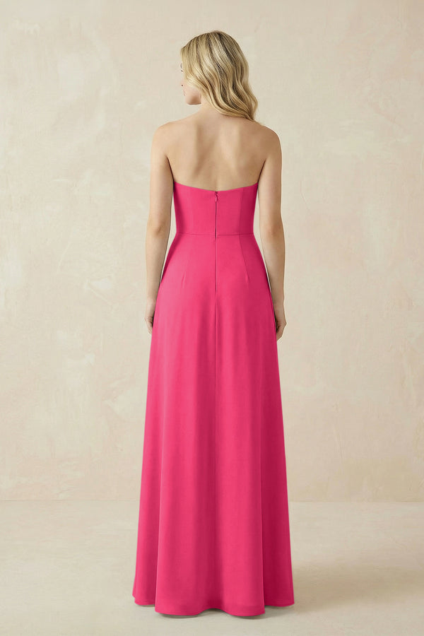 Strapless A-Line Chiffon Bridesmaid Dress With Slit in Fuchsia (2) | KISSBRIDAL