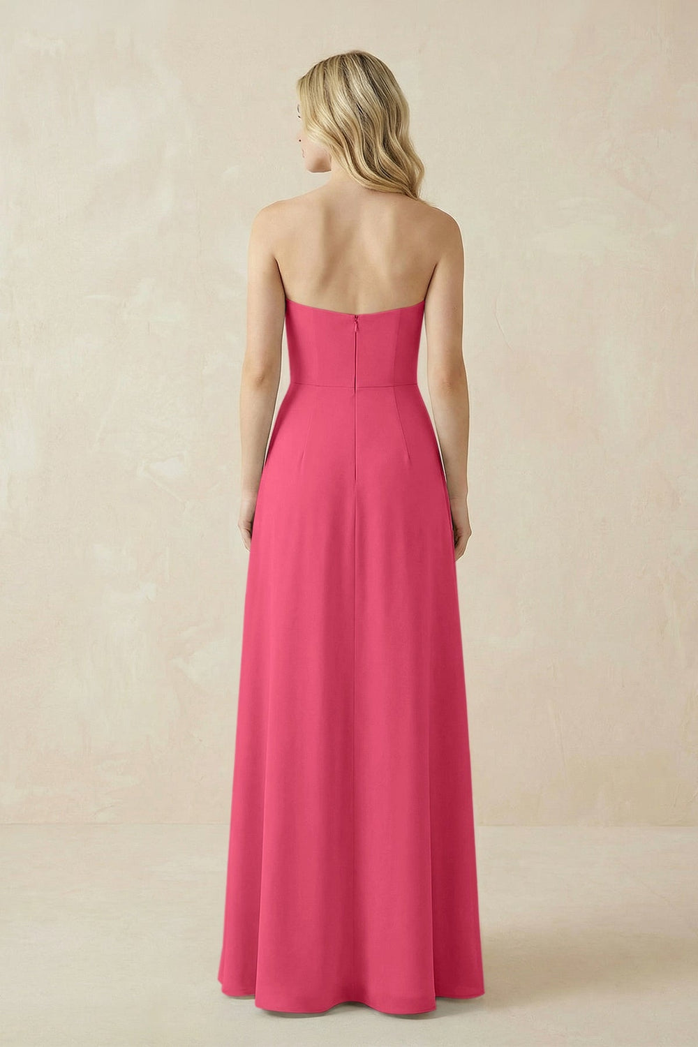 Strapless A - Line Chiffon Bridesmaid Dress With Slit in Fuchsia - KISS BRIDAL Bridesmaid Dresses