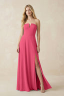 Strapless A - Line Chiffon Bridesmaid Dress With Slit in Fuchsia - SHE IS ME Bridesmaid Dresses