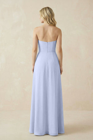 Strapless A - Line Chiffon Bridesmaid Dress With Slit in Ice - SHE IS ME Bridesmaid Dresses