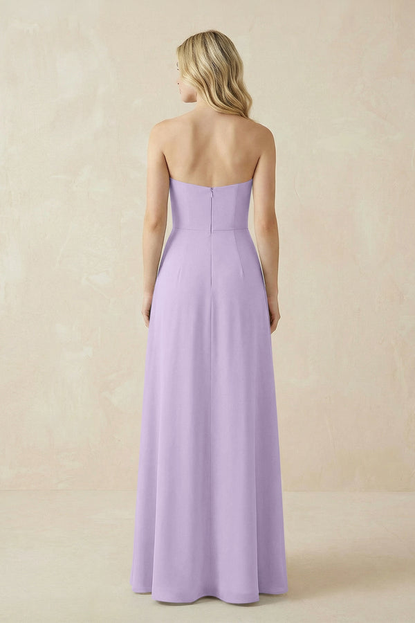 Strapless A - Line Chiffon Bridesmaid Dress With Slit in Lavender - SHE IS ME Bridesmaid Dresses