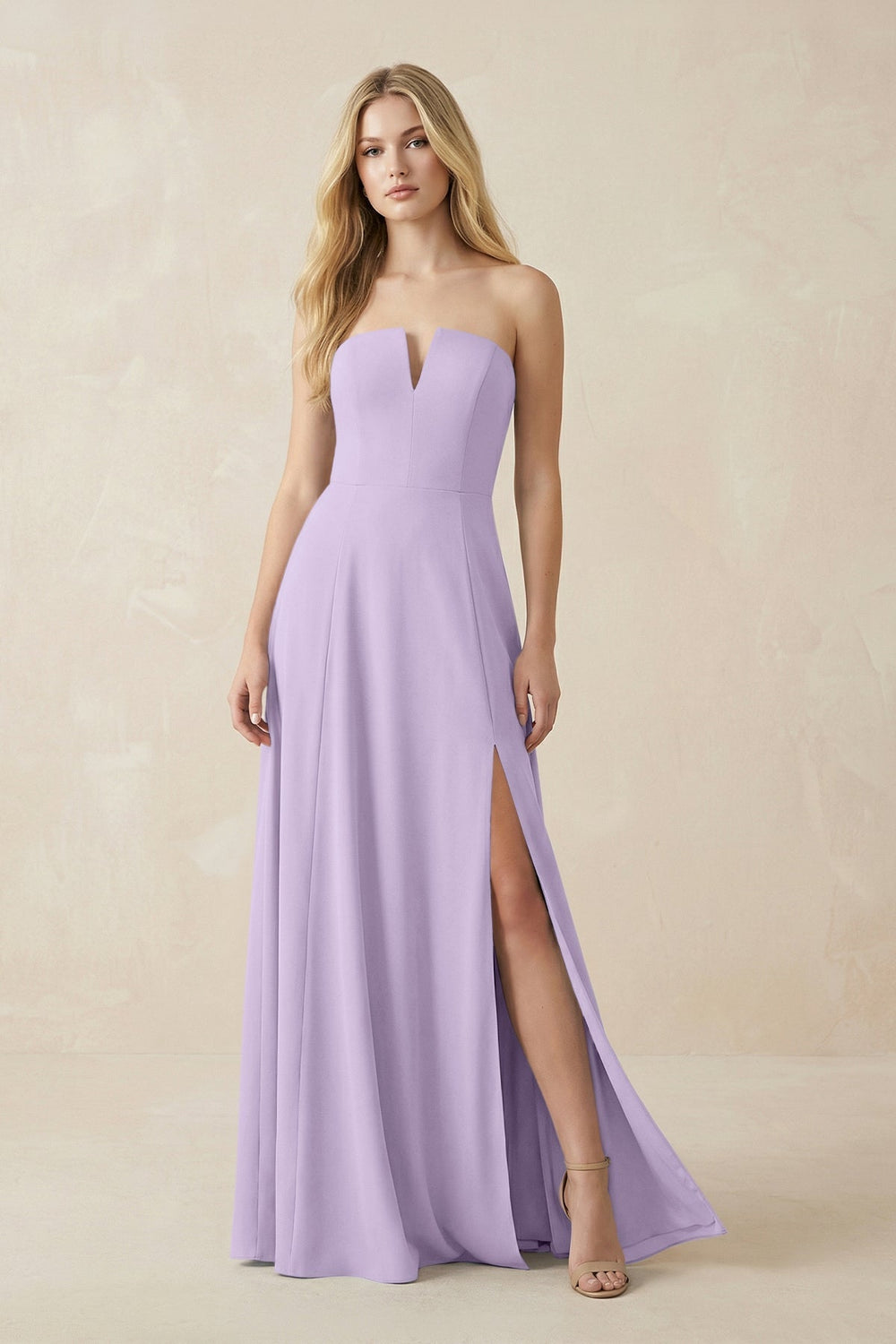 Strapless A - Line Chiffon Bridesmaid Dress With Slit in Lavender - KISS BRIDAL Bridesmaid Dresses