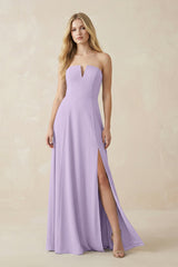 Strapless A - Line Chiffon Bridesmaid Dress With Slit in Lavender - KISS BRIDAL Bridesmaid Dresses