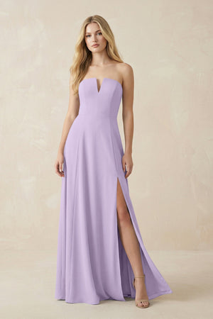Strapless A - Line Chiffon Bridesmaid Dress With Slit in Lavender - SHE IS ME Bridesmaid Dresses