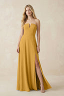 Strapless A - Line Chiffon Bridesmaid Dress With Slit in Marigold - SHE IS ME Bridesmaid Dresses