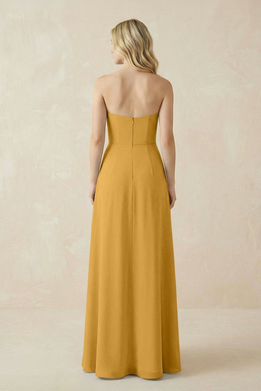 Strapless A - Line Chiffon Bridesmaid Dress With Slit in Marigold - KISS BRIDAL Bridesmaid Dresses