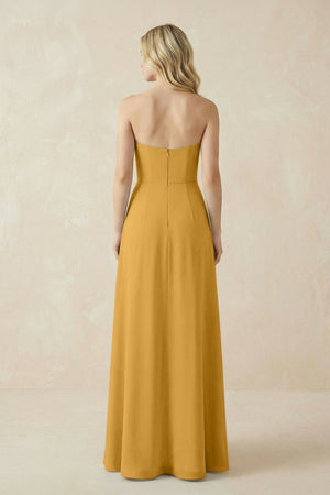 Strapless A - Line Chiffon Bridesmaid Dress With Slit in Marigold - SHE IS ME Bridesmaid Dresses