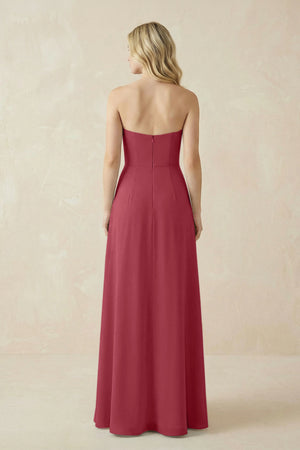 Strapless A-Line Chiffon Bridesmaid Dress With Slit in Merlot (2) | KISSBRIDAL