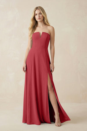 Strapless A - Line Chiffon Bridesmaid Dress With Slit in Merlot - SHE IS ME Bridesmaid Dresses