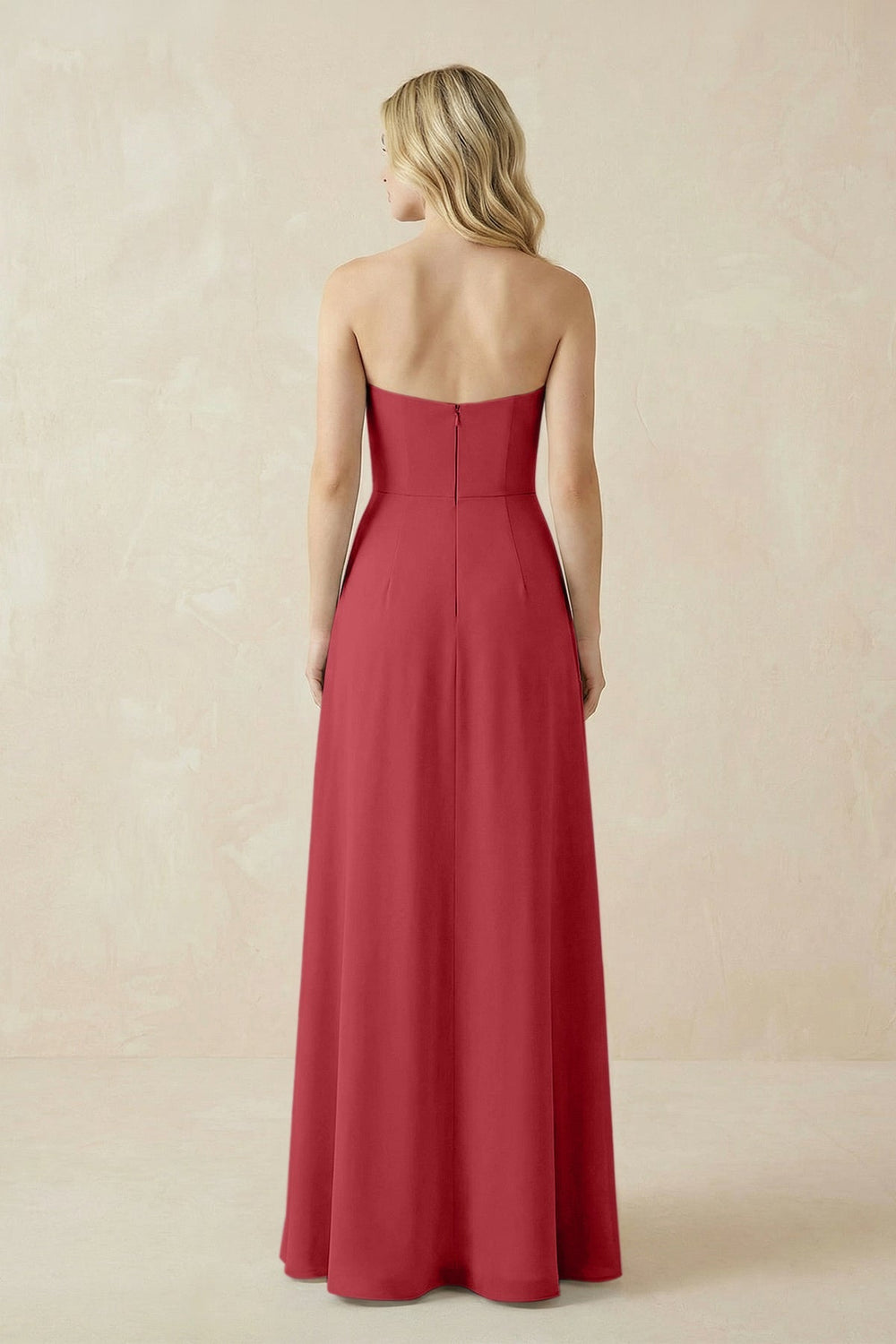 Strapless A - Line Chiffon Bridesmaid Dress With Slit in Merlot - KISS BRIDAL Bridesmaid Dresses