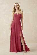 Strapless A-Line Chiffon Bridesmaid Dress With Slit in Merlot | KISSBRIDAL