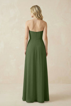 Strapless A-Line Chiffon Bridesmaid Dress With Slit in Moss (2) | KISSBRIDAL